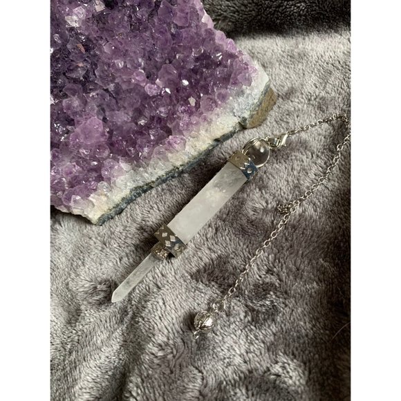 Spiritual Self Amethyst + Quartz Wand Divination Pendulum Pendant Necklace - Picture 7 of 8
